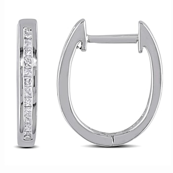 1/4 CT TW Princess Cut Channel Set Diamond Hoop Earrings in Sterling Silver