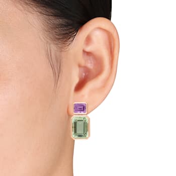 28 CT TGW Rose de France and Green Quartz Post Earrings in Rose Plated
Sterling Silver