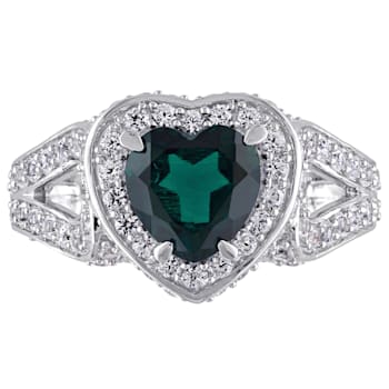 3 5/8 CT TGW Created Emerald and Created White Sapphire Heart Ring in
Sterling Silver