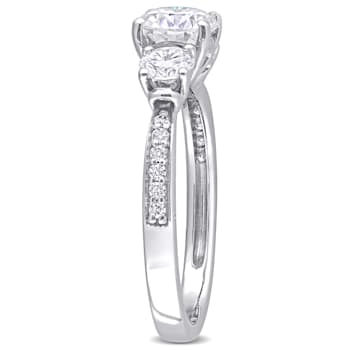 1-3/8 CT DEW Created Moissanite 3-Stone Engagement Ring in 10K White Gold