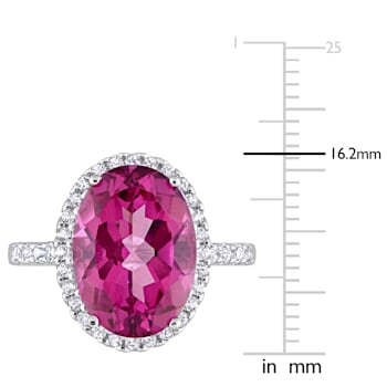 7 1/2 CT TGW Pink and White Topaz Halo Ring in 14K White Gold