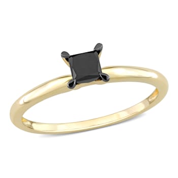 1/2 ct Black Diamond Solitaire Engagement Ring in 14K Yellow Gold