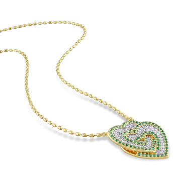 1 2/5 CT TGW Created White Sapphire and Created Emerald Interlocking
Hearts Pendant with Chain