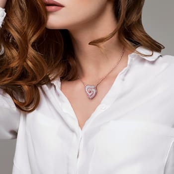 Created White Sapphire and Created Ruby Interlocking Hearts Sterling
Silver Pendant with Chain
