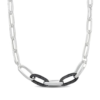 Oval Link Necklace w/ Black Sparkle Enamel in Sterling Silver