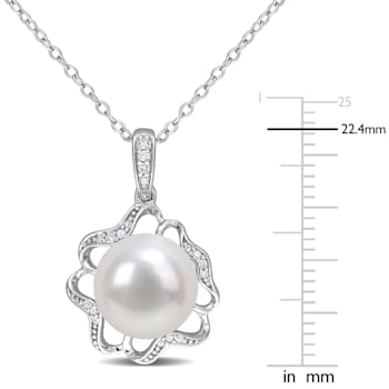 9.5-10MM Freshwater Cultured Pearl and Diamond Accent Floral Pendant
with Chain in Sterling Silver