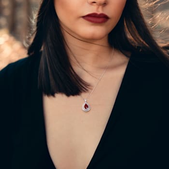 1 3/4 CT TGW Ruby and 1/3 CT TW Diamond Teardrop Necklace in 18K White Gold
