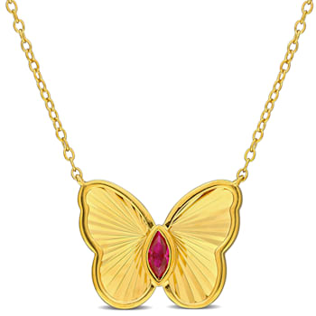 1/5 CT TGW Created Ruby Butterfly Necklace in Yellow Plated Sterling Silver