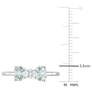 3/4 CT TGW Aquamarine and Diamond Accent Bow Ring in Sterling Silver