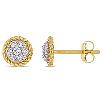 1/4 CT TW Diamond Floral Halo Post Stud Earrings in 14k Yellow Gold