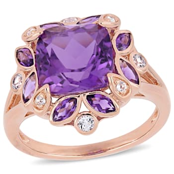 3 1/3 CT TGW Amethyst and Topaz Floral Ring in Rose Gold Plated Sterling Silver