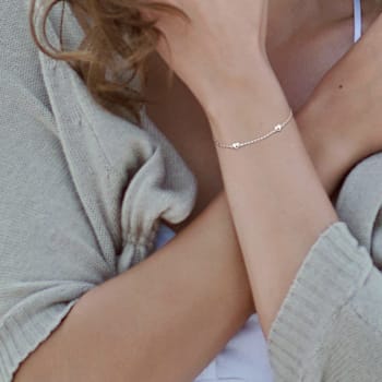Heart Charm Station Bracelet in Sterling Silver