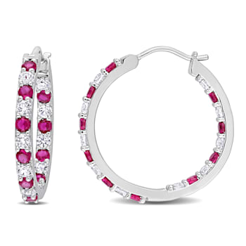 3 5/8 CT TGW Created Ruby and Created White Sapphire Hoop Earrings in
Sterling Silver