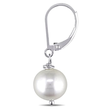 10 - 11 MM White Cultured Freshwater Pearl Leverback Drop Earrings in
Sterling Silver