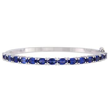8-1/4 CT TGW Oval-Cut Created Blue Sapphire Bangle in Sterling Silver