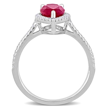 2 3/5 CT TGW Ruby and 1/4 CT TW Diamond Halo Ring in 14K White Gold
