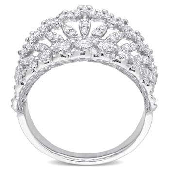 1 1/5 CT TGW Lab Grown Diamond Crown Design Wide Ring in 14K White Gold