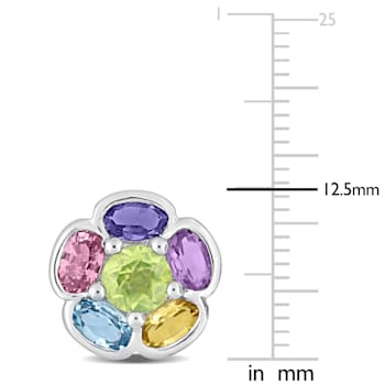 3 3/4 CT TGW Multi Gemstone Floral Stud Earrings in Sterling Silver