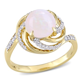 1 3/8 CT TGW Opal, White Topaz and Diamond Accent Interlaced Ring in
Yellow Plated Sterling Silver