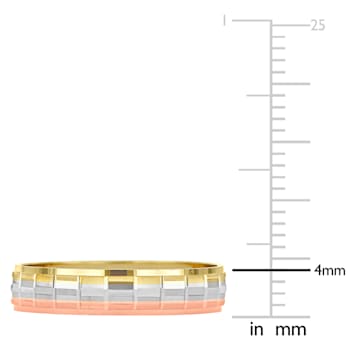 Ladies 4mm Matte Three Row Wedding Band in 10K 3-Tone Gold