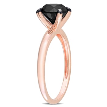 2 ct Black Diamond Solitaire Engagement Ring in 14K Rose Gold
