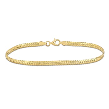 3MM Herringbone Bracelet in 18K Yellow Gold Over Sterling Silver