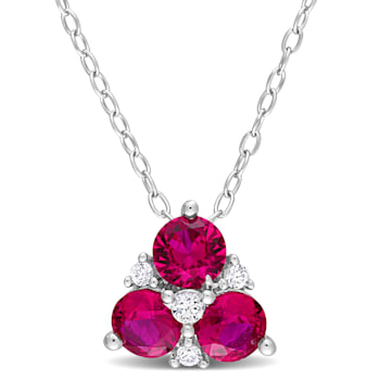 1 1/2 CT TGW Created Ruby and Created White Sapphire 3-Stone Pendant
with Chain in Sterling Silver