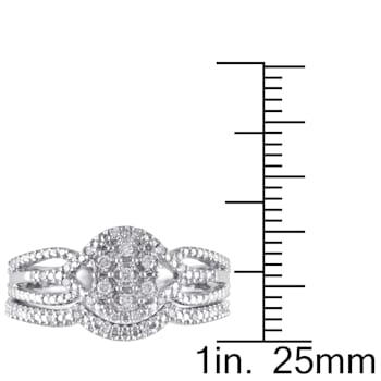 1/7 CT TW Diamond Cluster Split Shank Bridal Set in Sterling Silver