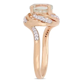 1 7/8 CTW Green Quartz, White Topaz and Diamond Swirl Ring in Rose
Plated Sterling Silver