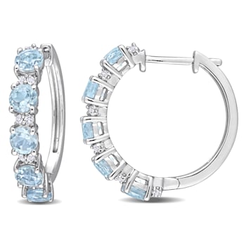 3 1/4 CT TGW Sky Blue Topaz and White Topaz Hoop Earrings in Sterling Silver
