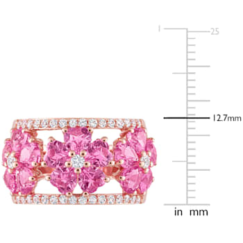 5 1/4 CT TGW Created Pink and White Sapphire Floral Ring in Rose Plated
Sterling Silver
