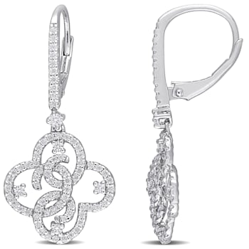 1 CT DEW Created Moissanite Floral Leverback Earrings in Sterling Silver