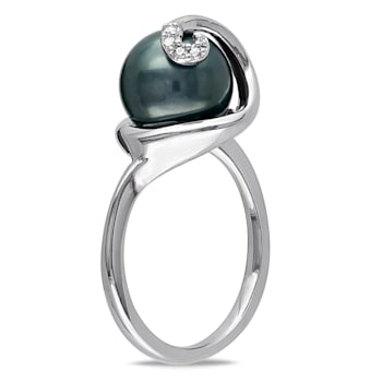9-9.5MM Black Tahitian Pearl Swirl Ring in Sterling Silver