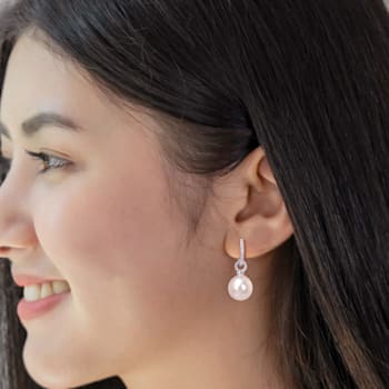 11-11.5MM South Sea Cultured Pearl and 1/10 CT TW Diamond Earrings in
14K White Gold