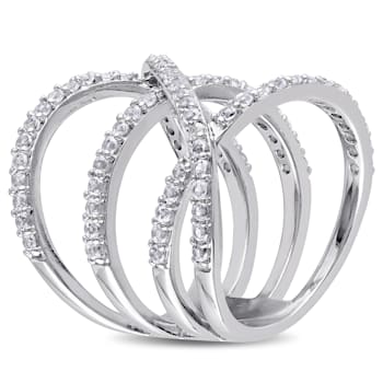 2 2/5 CT TGW White Topaz Crossover Split Shank Ring in Sterling Silver