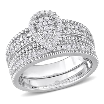 1/3 CT TW Diamond Pear Shape Cluster Bridal Set in Sterling Silver