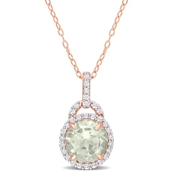 3 1/4 CT TGW Green Quartz and White Topaz Halo Pendant with Chain in
Rose Plated Sterling Silver