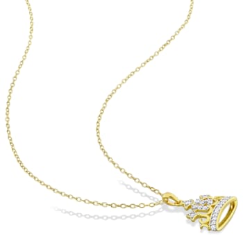 1/4 CT TGW Created White Sapphire Crown Pendant with Chain in White
& Yellow Plated Sterling Silver