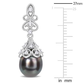 8-8.5MM Black Tahitian Cultured Pearl and 1/4 CT TGW White Topaz Drop
Earrings in Sterling Silver