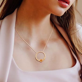 3.25 CTW Citrine and Madeira Citrine Graduated Open 18k Gold Plated
Silver Pendant with Chain