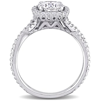 1-1/2 CT DEW Created Moissanite Halo Crossover Engagement Ring in 10K
White Gold