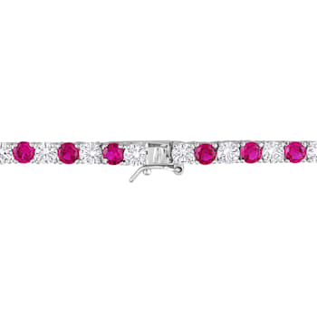 33 CT TGW Created Ruby and Created White Sapphire Tennis Necklace in
Sterling Silver