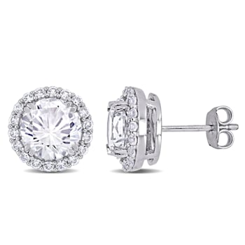 5-1/2ctw Created White Sapphire Halo Stud Earrings in Sterling Silver