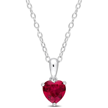 1 CT TGW Created Ruby Solitaire Heart Desgin Pendant with Chain in
Sterling Silver