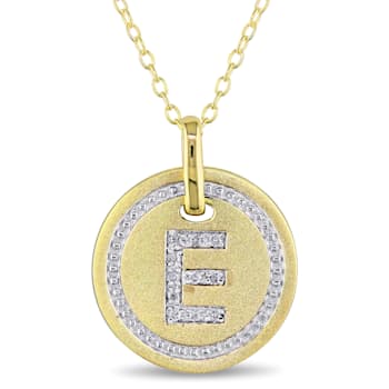 Diamond Accent E-Initial Circle Halo Pendant with Chain in 18K Yellow
Gold Over Sterling Silver