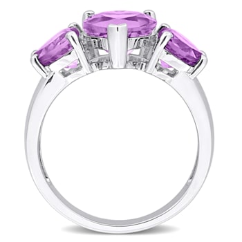 2 7/8 CT TGW Amethyst 3-Stone Ring in Sterling Silver