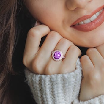 5 1/3 CT TGW Amethyst and White Topaz Double Halo Ring in Sterling Silver