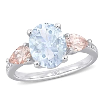 3 CT TGW Ice Aquamarine and Morganite with Diamond Accent 3-Stone
Cocktail Ring in Sterling Silver