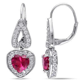 4 7/8 CT TGW Created Ruby and Created White Sapphire Heart Earrings in
Sterling Silver