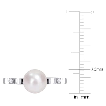 7-7.5MM Freshwater Cultured Pearl and Created White Sapphire Ring in
Sterling Silver